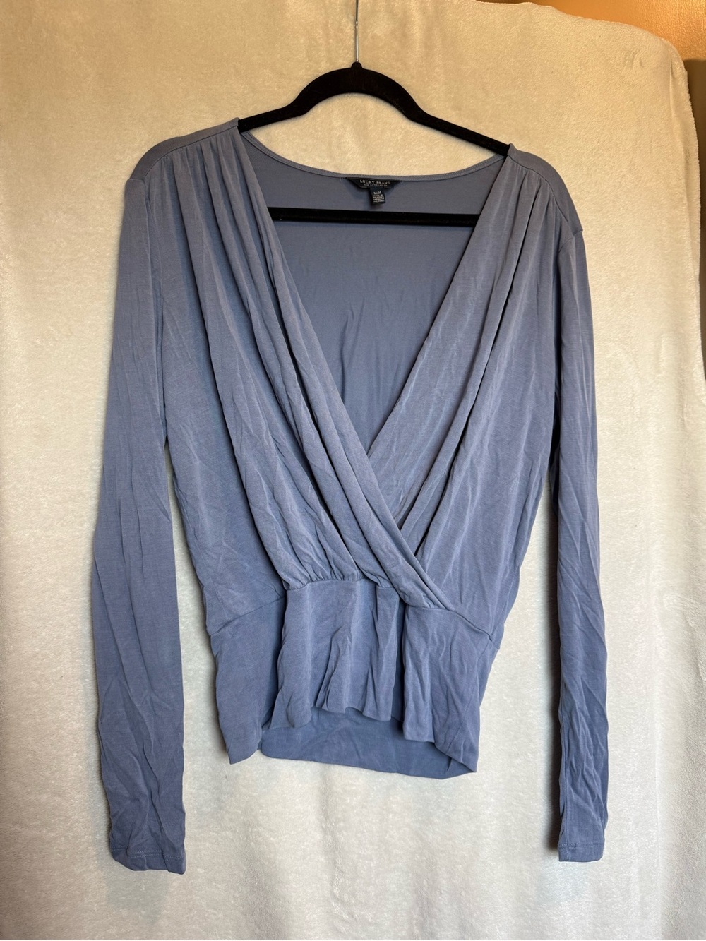 Lucky Brand Dusty Blue Draped Wrap Long Sleeve Top